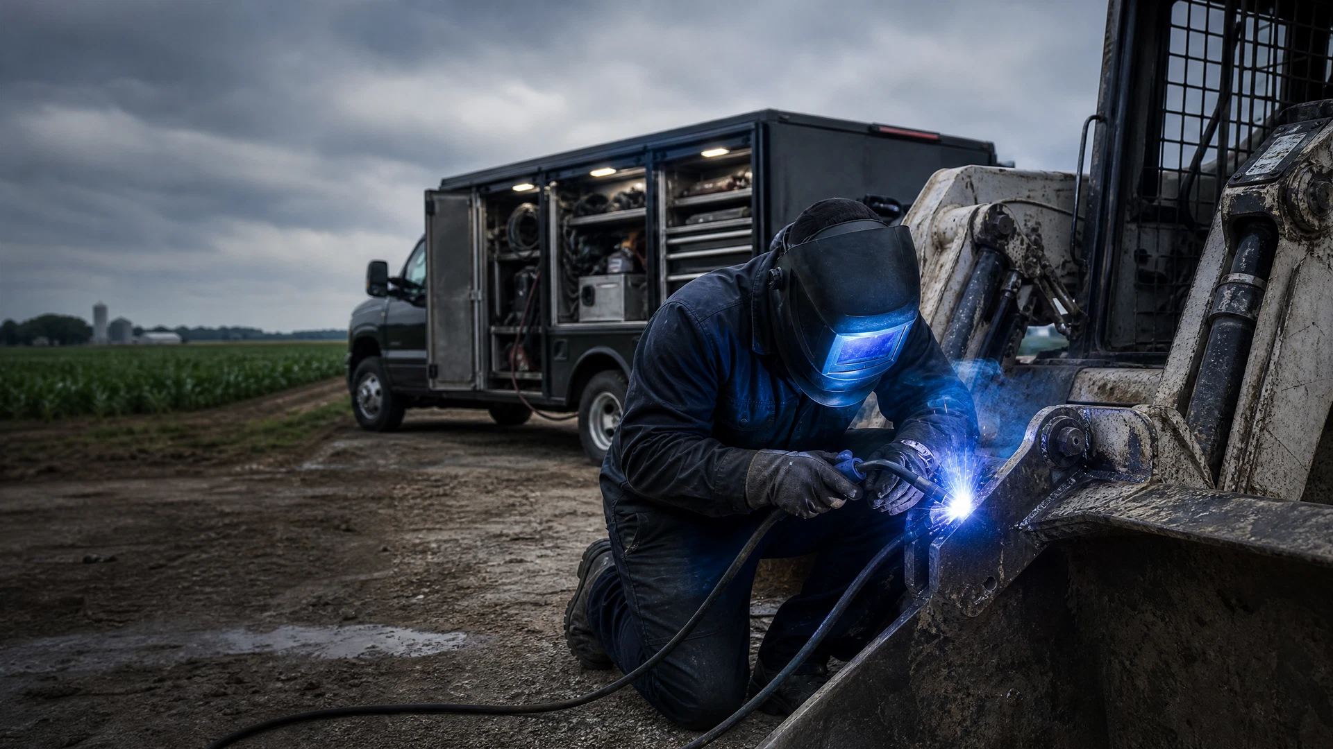 Mobile welding service truck set up for field repair